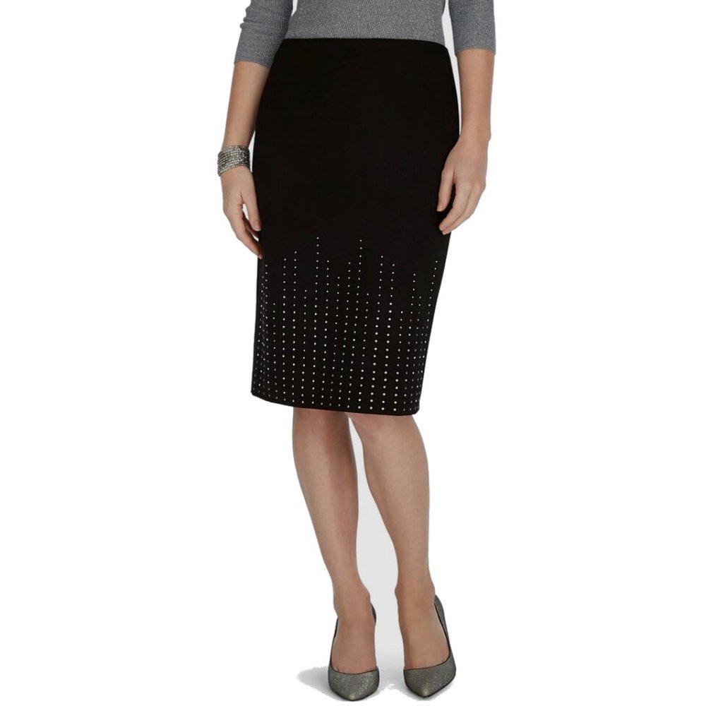 Womens Size 6 White House Black Market Embellished Ponte Black Pencil Skirt